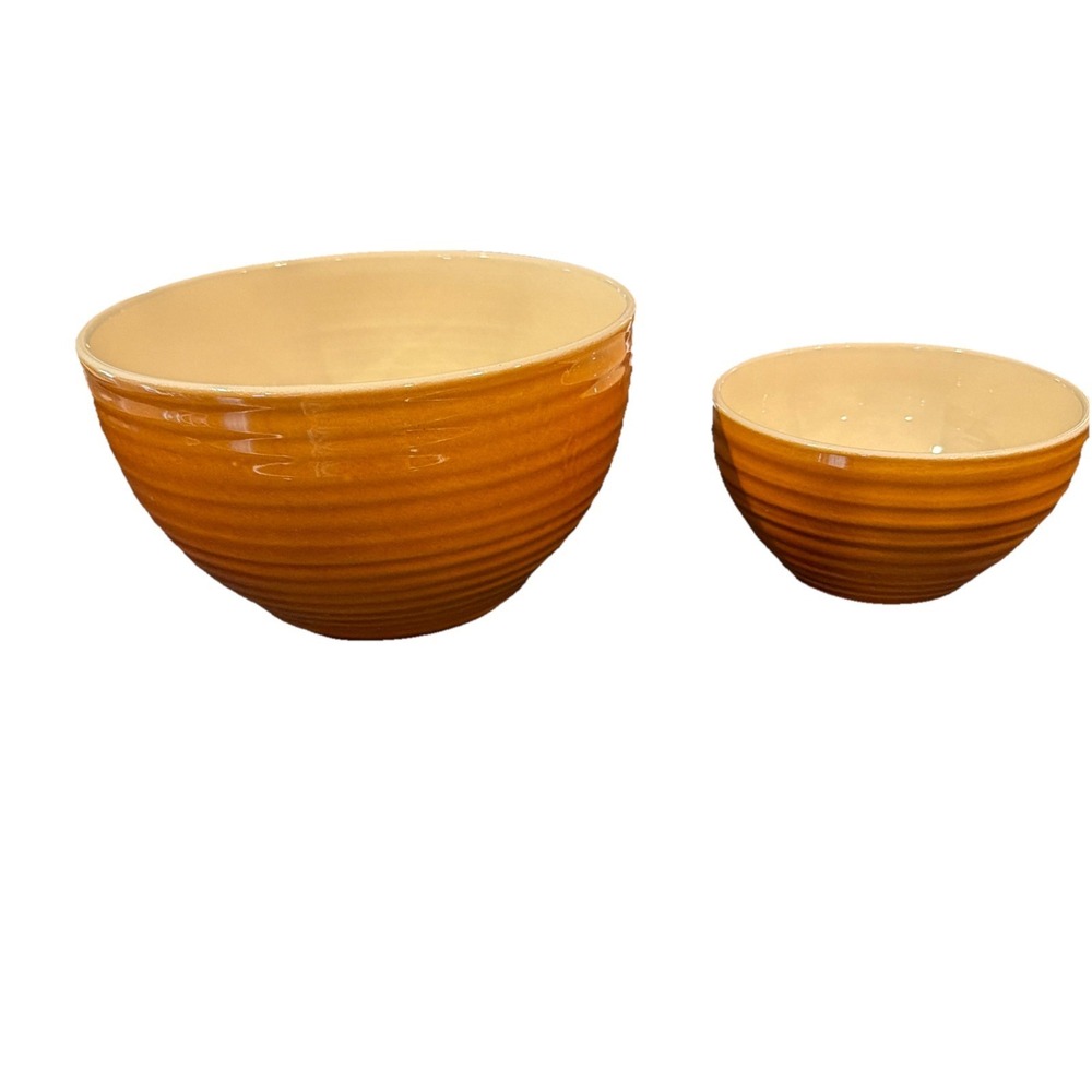 Emile Henry Vtg Ribbed Mixing Bowl 2 Piece Set 65-62‎ 65-64 Modela Depose France